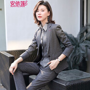 安依莲小西装套装女秋冬季新款英伦风时尚职业装女装白领正装酒店工作服 灰色西装+151衬衫+马甲+裤+裙 M