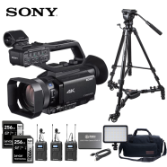 SONY 索尼专业摄像机 摄录一体机 婚庆会议直播采访课程录制摄影机 索尼Z90+256g双卡麦克风三脚架套餐二