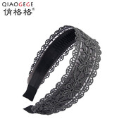俏格格时尚带齿发卡韩国头箍压发宽边发箍蕾丝发夹发饰压碎发头饰韩版饰品 雏菊款灰色