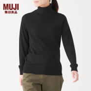 无印良品 MUJI 女式 天竺 高领毛衣 长袖针织衫 黑色 XS