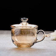 !!德国进口品质 大容量玻璃杯燕麦片早餐杯子家用女牛奶杯带盖勺碗水杯带把咖啡杯 金色