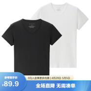 佐丹奴（Giordano） 男装T恤 男装两件装V领纯棉纯色打底衫男短袖男士T恤衫 09黑/白色 小码(165/92A)