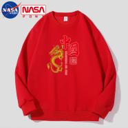NASA PONY圆领红色长袖T恤男卫衣春秋季龙年本命年衣服亲子拜年服情侣装 24005红色 XL