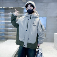 THINKPIRE男童外套儿童冬装上衣2024春秋冬款男童装中大童棉袄夹克男孩棉衣 卡其色 170 码建议身高160CM