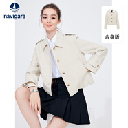Navigare意大利小帆船短装风衣女士春秋季翻领休闲外套通勤时尚小个子女装 霜杏 M