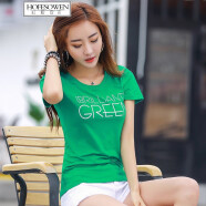 红粉宣言夏装新款短袖女t恤韩版修身女装白色半袖体恤女上衣 绿色 XL(115-125斤)