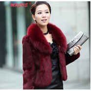 慕舍（mushe）轻奢品牌海宁皮草外套女皮毛一体兔毛中长款狐狸毛领真皮皮草大衣 短酒红色 3XL