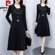 皮尔卡丹（pierre cardin）法式长袖连衣裙女士大码秋季2026新款女装洋气妈妈西装领裙子 黑色 4XL 建议160-180斤