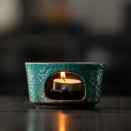 木客粗陶日式焙茶炉温茶器套装陶瓷茶壶花茶蜡烛加热保温暖炉茶道配件 绿釉温茶炉+蜡烛