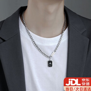 伊莉洛古巴链简约嘻哈复古港风潮酷钛钢链项链配饰hiphop男士锁骨毛衣链 黑色铭牌项链【55cm】