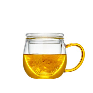 美斯尼加厚耐热玻璃茶杯花茶杯泡茶玻璃绿茶杯水杯子茶水分离杯创意办公杯带过滤彩色把手 橙色 380ml