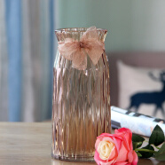 爱泽宝 美式田园风玻璃花瓶  客厅卧室电视柜餐桌装饰品摆件 仿真花花瓶折纸3D花瓶 咖啡花瓶（配丝带）