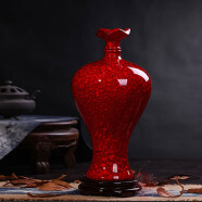袁青阁 景德镇陶瓷器 红色花葫芦瓶酒瓶摆件欧式家居新古典 红木花瓶客厅酒柜装饰摆件 梅瓶