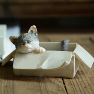 真自在原创猫咪猫摆件新年创意工艺品礼品摆件生日礼物 盒子灰猫