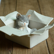 真自在原创猫咪猫摆件新年创意工艺品礼品摆件生日礼物 盒子灰猫和老鼠