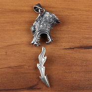 925银吊坠项链狼牙吊坠真藏獒牙黑狗牙齿镶嵌银狼牙配饰个性霸气男女士饰品节日生日送男友礼物礼品 复古单独牙套牙尖