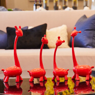 初见客厅摆件工艺品结婚礼物欧式创意礼品桌面客厅酒柜摆设装饰品 经典红色四只小鹿精美包装