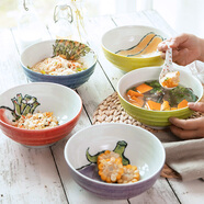 美浓烧（Mino Yaki） 绘手纸面碗日式和风蔬菜大碗釉下彩味千拉面碗日本进口餐具 黄椒汤碗