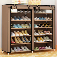 鞋柜 简易鞋架钢管加厚防水鞋架加固组合多层 鞋架 AK双排 咖啡色