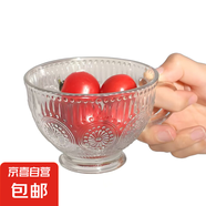 【采销推荐】复古浮雕太阳花杯玻璃早餐家用牛奶杯大容量燕麦水杯 透明色 230ml 【四只装】