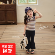 夏季新款女童背心彩色撞色条纹吊带宝宝时尚休闲无袖上衣15xk411 彩条背心-蓝彩条 130 码