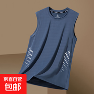 【凉感背心】冰丝背心t恤男士夏季宽松运动健身速干无袖坎肩薄 纯蓝【蝴网点杆背心】 4XL 【建议160-180斤】