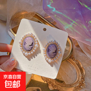 银针布艺花朵耳环海边度假风时尚百搭耳钉个性气质耳饰送女友礼物 25#银针-紫色