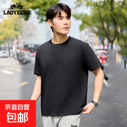 老爷车【重磅提花短袖】T恤男圆领短袖纯色宽松上衣 黑色 L （建议120-140斤）