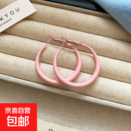 银针光面圆形素圈耳环女小众气质多巴胺耳钉女耳饰小众高级感饰品 银针-粉色-中号4cm