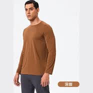 GOMOVE秋季新款高弹速干透气专业跑步健身瑜伽运动圆领长袖上衣T恤男女 深咖（男） 2XL
