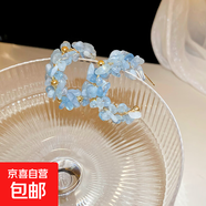 银针薄纱花朵流苏耳钉清新森系薄荷绿超仙耳环小众夸张设计感耳饰 17#银针-金色-蓝色