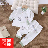 宝宝纯棉睡衣婴儿开衫套装春秋儿童秋衣秋裤无骨内衣男女分体打底 熊猫【A类纯棉无骨】 身高70-78cm9-14月 80