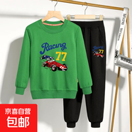 胖男童卫衣套装9男孩秋装大童男装8宽松运动两件套上衣长裤打底衫 卡丁车绿卫衣+黑长裤 120 cm(建议35-45斤)