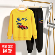 胖男童卫衣套装9男孩秋装大童男装8宽松运动两件套上衣长裤打底衫 卡丁车黄卫衣+黑长裤 150 cm(建议65-85斤)