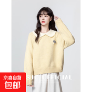 黄色娃娃领毛衣女加厚2025秋冬新款设计感宽松撞色翻领针织衫M10 黄色 L