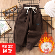 儿童加绒裤子冬天宝宝加厚运动裤一体绒儿童保暖长裤男女童休闲裤 咖啡色 130 cm