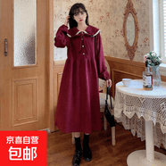 2026新甜美法式灯芯绒收腰显瘦蝴蝶结新年新春红长袖连衣裙学院风 红色 2XL