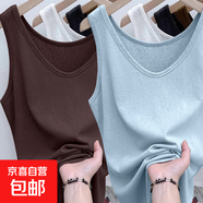 夏季新款百搭冰丝打底衫雪花棉凉感吊带背心宽松休闲潮流百搭上衣 K26-天蓝色+深咖色 2XL 建议130-140斤