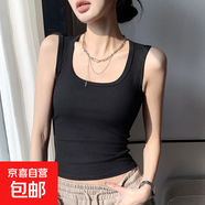 新款小背心吊带内搭无袖上衣女夏外穿ins潮辣妹短款打底衫T恤 黑色 L 建议95-115斤