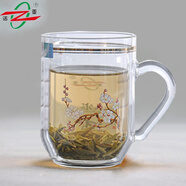 诺亚 盖杯带把水晶养生玻璃杯泡茶水杯双层带盖商务办公泡茶杯子 2# 380ml 幽香