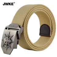 JWKE 男士帆布腰带男潮年轻人青年潮人个性骷髅头帆布裤带加厚耐用 卡其 110cm