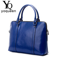 Yoqueen新款欧美商务公文女包单肩斜挎时尚牛皮女士包包真皮14英寸手提电脑包职业女包 蓝色