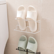 浴室铁艺双层拖鞋架 卫生间创意简易门后墙壁挂式鞋架家用收纳鞋架子 白色