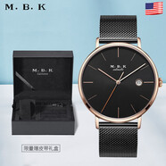 M.B.K美国品牌进口男士手表全自动机械表时尚简约潮流防水瑞士风格日历 M1007G-3黑壳黑面钢带