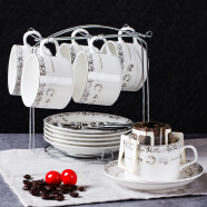 Mongdio 欧式陶瓷咖啡杯套装小精致简约家用拿铁杯 挂耳美式杯碟带架子 欧式6杯6碟6勺+银架 套装