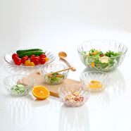 青苹果玻璃碗套装碗盘碟餐具小大号沙拉碗欧式创意透明水果盘碗汤碗微波炉面 钻石碗盘 6件套（大碗+盘+小碗*4）