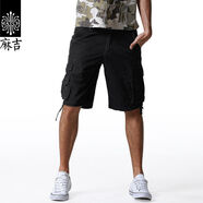 MATCH麻吉男工装休闲多口袋五分裤宽松纯棉裤衩夏纯棉潮运动短裤 S3612 黑色 6XL