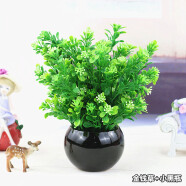 礼赫家饰 欧式假花仿真花套装装饰花 餐桌客厅茶几摆件花 插花绢花小盆栽 小花瓶黑色+金钱草套装