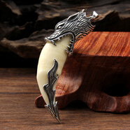 手工镶嵌6cm狼牙吊坠男士项链真藏獒牙齿黑狗牙情侣个性饰品双色可选节日生日礼物 复古款 配钛钢链子