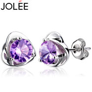 JOLEE耳钉S925银爱心耳环简约紫水晶彩宝耳坠饰品送女生春上新礼物